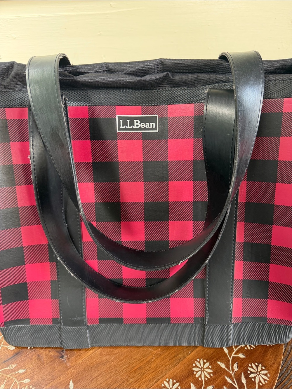L.L. Bean Vulcanized Rubber Red and Black Plaid Tote - Picture 5 of 5